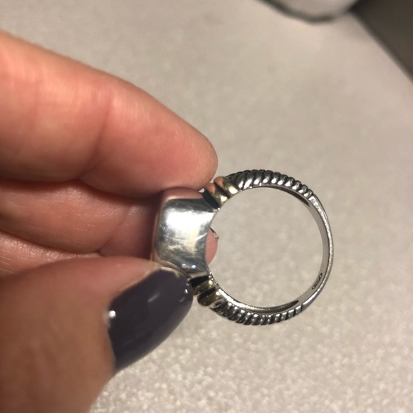 Sterling and gold cable, Amber ring. Sz 8 - Picture 2 of 8